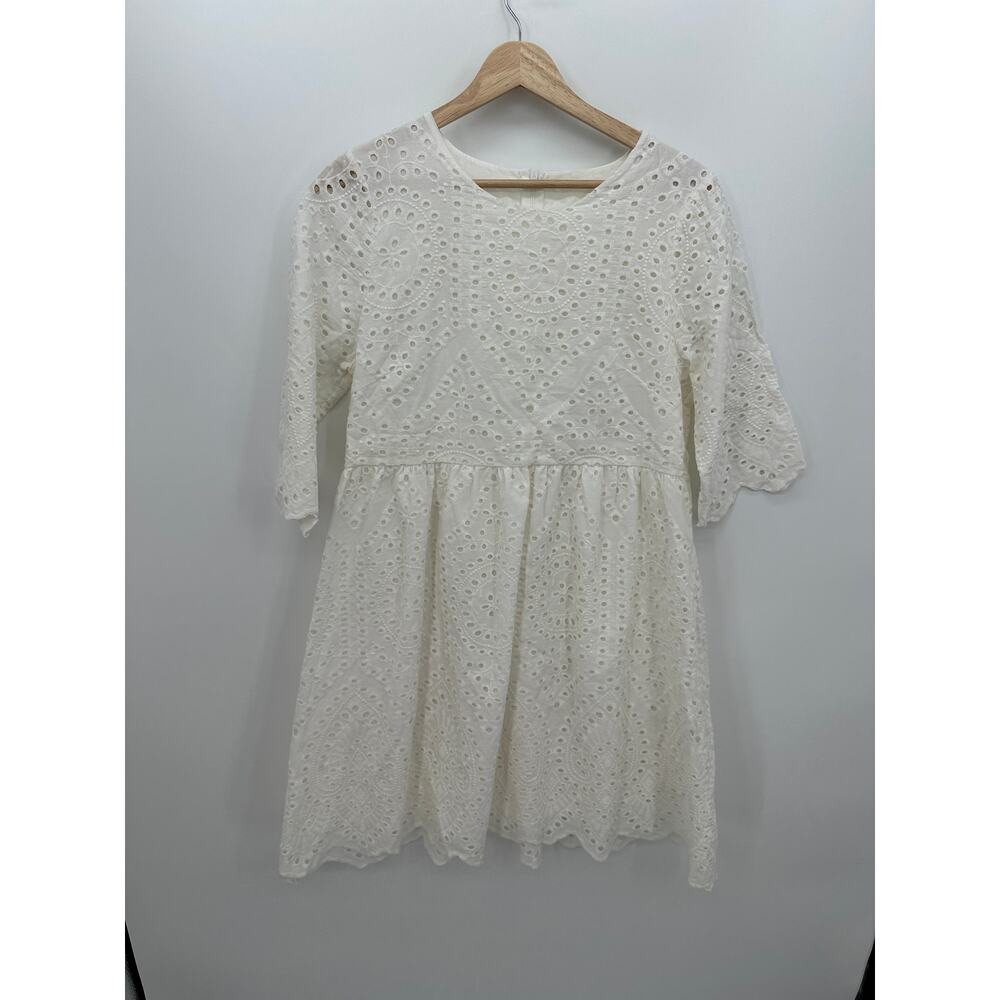 Unbranded Womens White Eyelet Dress Size L Modest 1/2 Sleeve‎ Coquette Dainty